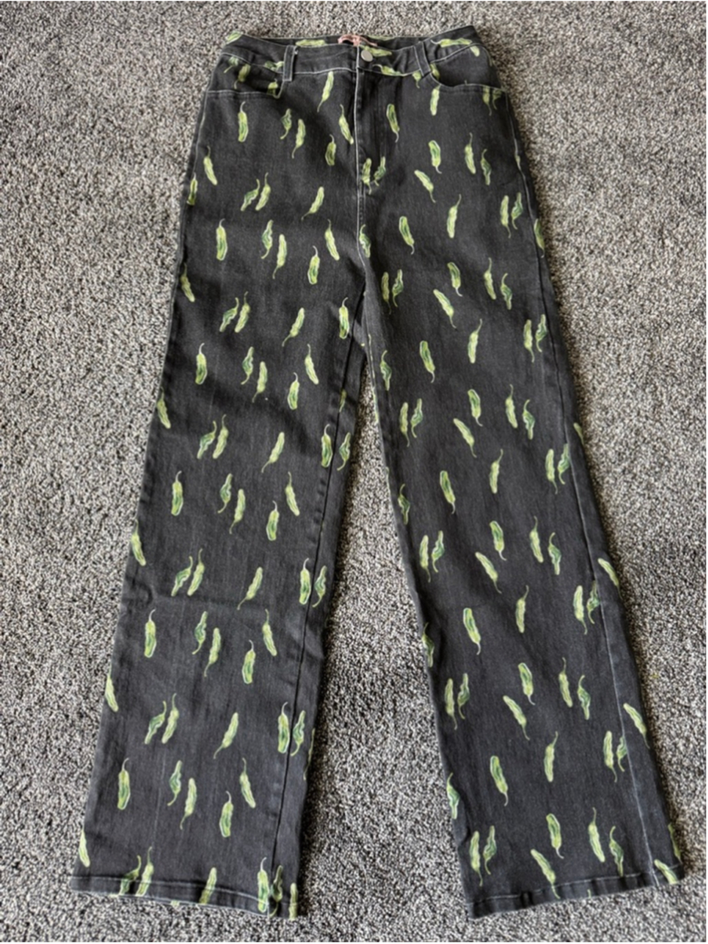 Women's Bailey Rose Black & Green Pepper Print Wide Leg Jeans S